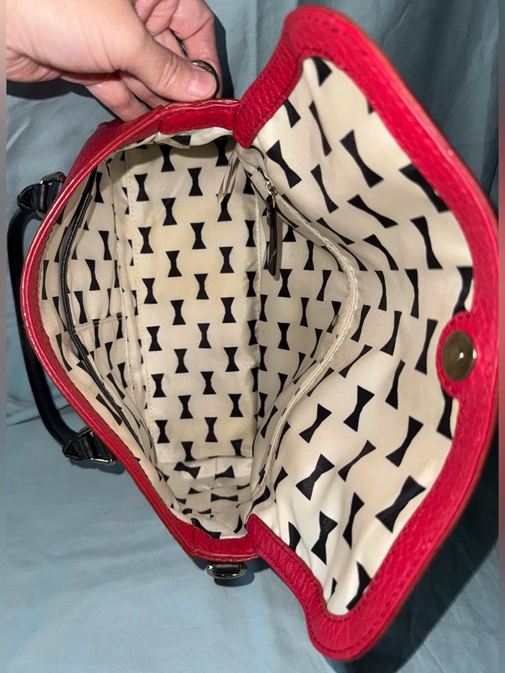 kate spade Red Pebbled Leather Satchel with Black Handles & Strap - Picture 10 of 13